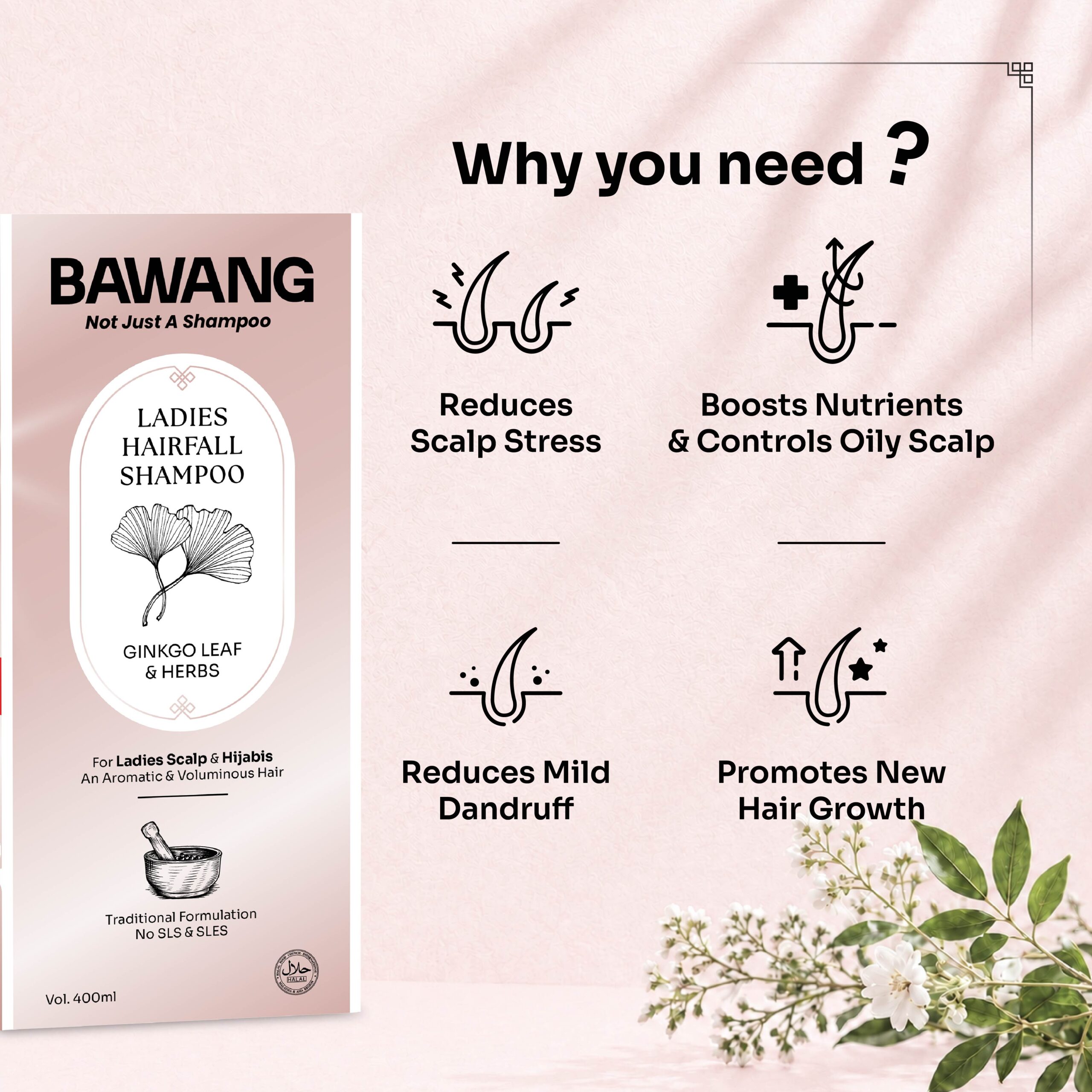 BAWANG Ladies Hair Fall Shampoo 400ML - Image 3