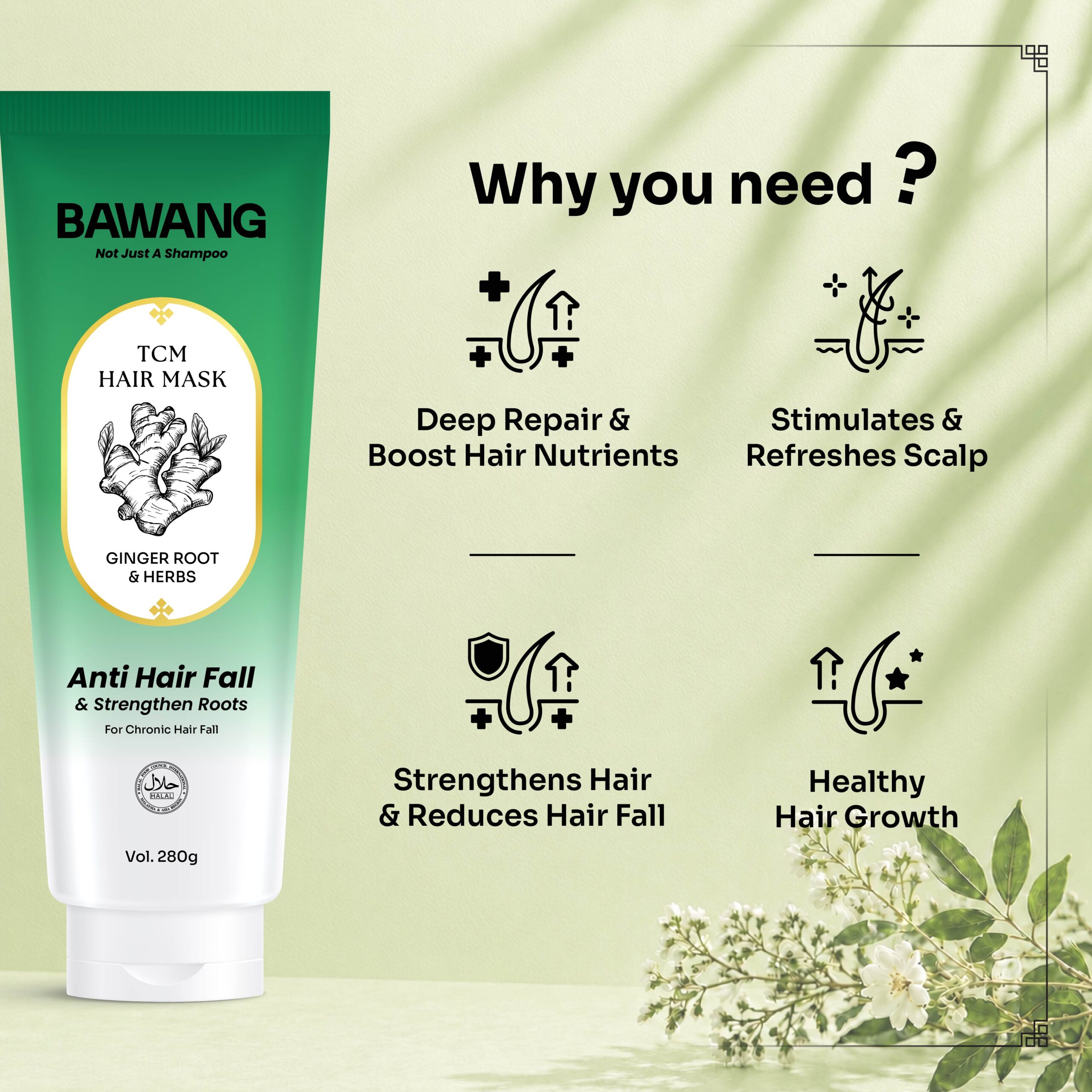 BAWANG Anti Hair Fall & Strengthen Roots TCM Hair Mask 280g - Image 3