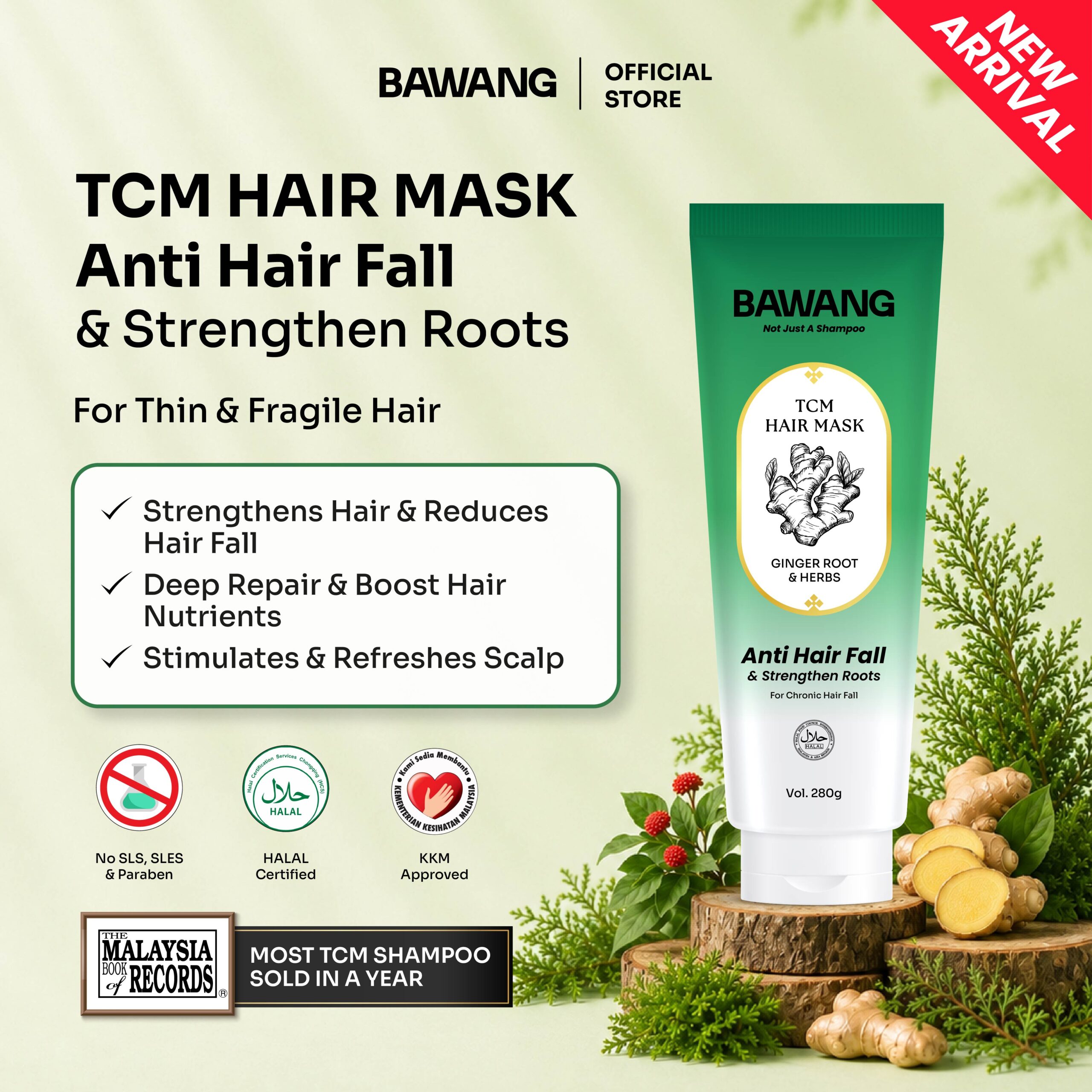BAWANG Anti Hair Fall & Strengthen Roots TCM Hair Mask 280g