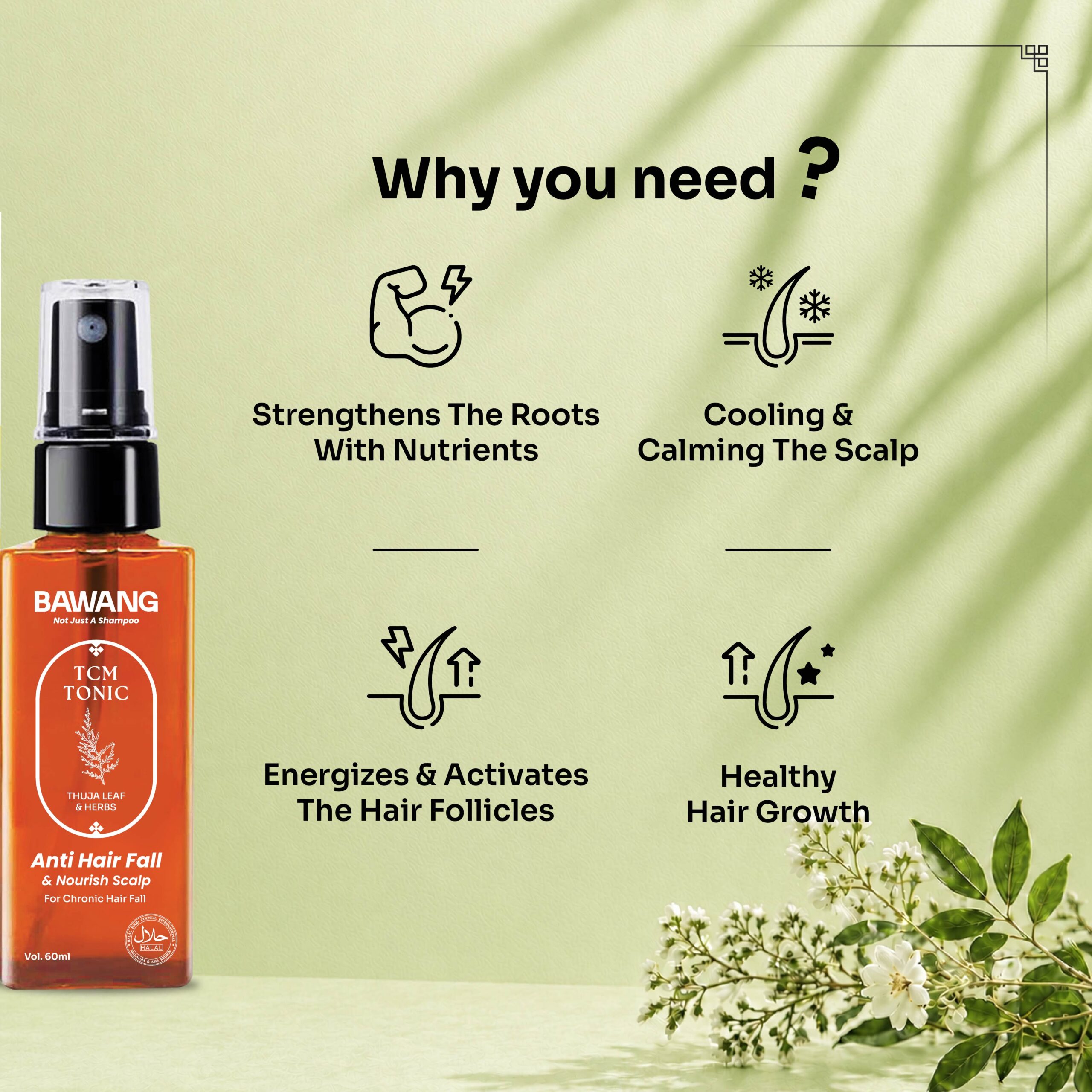 BAWANG Anti Hair Fall & Nourish Scalp TCM Tonic 60ML - Image 3