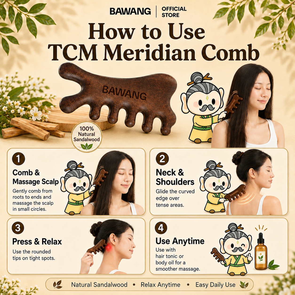 BAWANG Meridian Wooden Massage Comb | Sikat Urat Saraf - Image 3